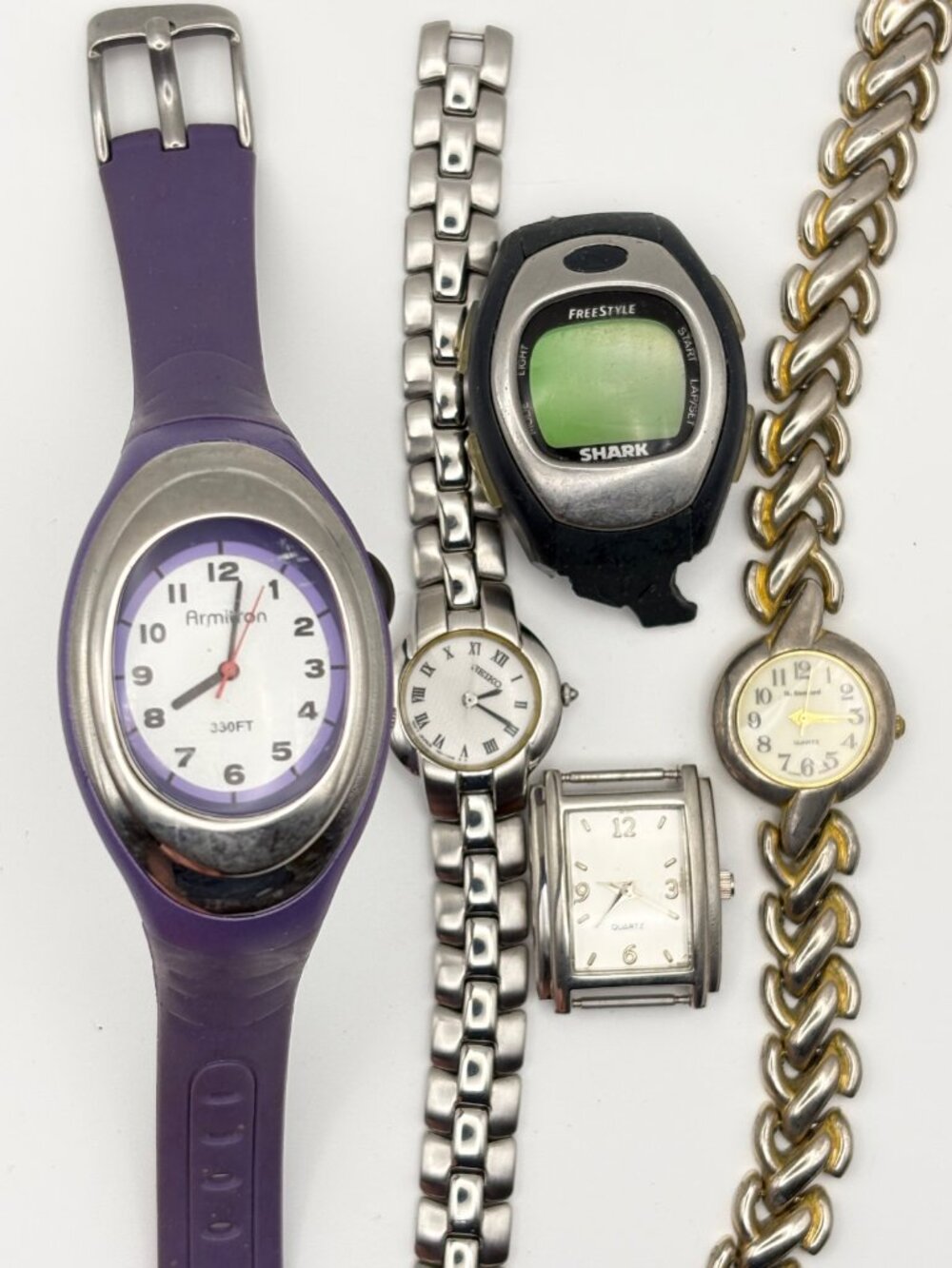 Lot of 5 Womens Watches Seiko Armitron Freestyle Shark St Bernard Parts Repair